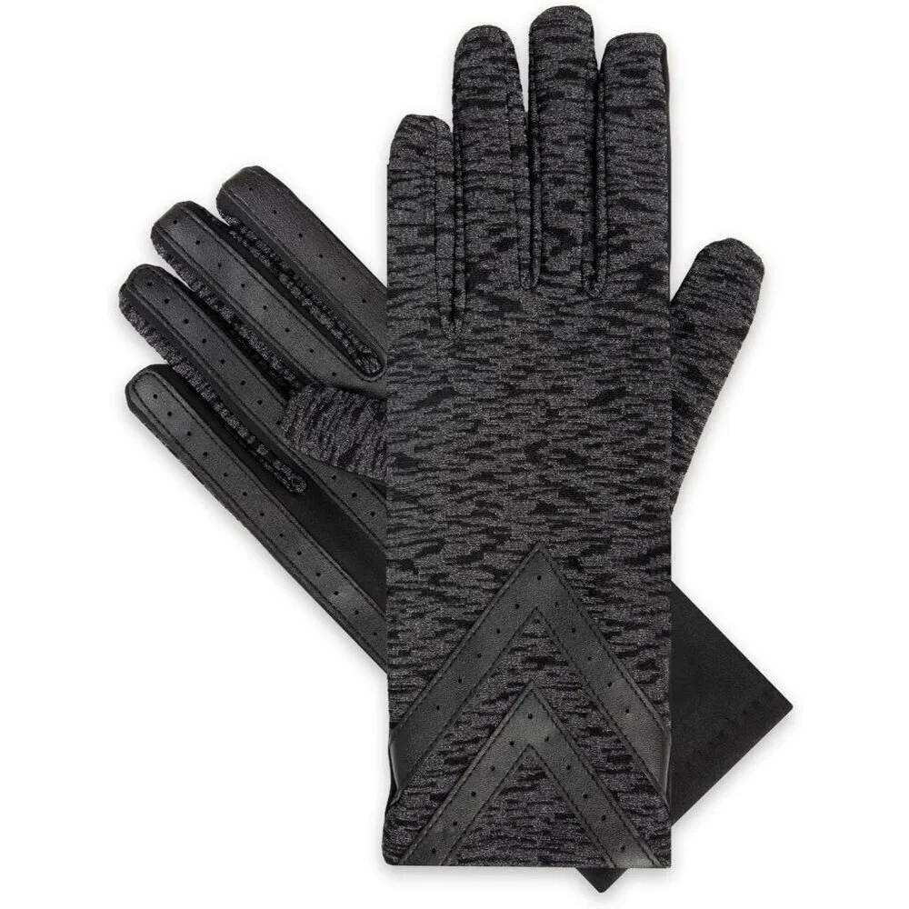 Women's Black Textured Spandex Gloves Warm Fleece Lined Chevron Touchscreen